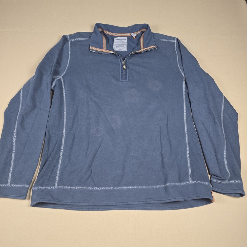 Tommy Bahama Jeans Sweatshirt Mens XL Blue Quarter 1/4 Zip Pullover Mock Neck